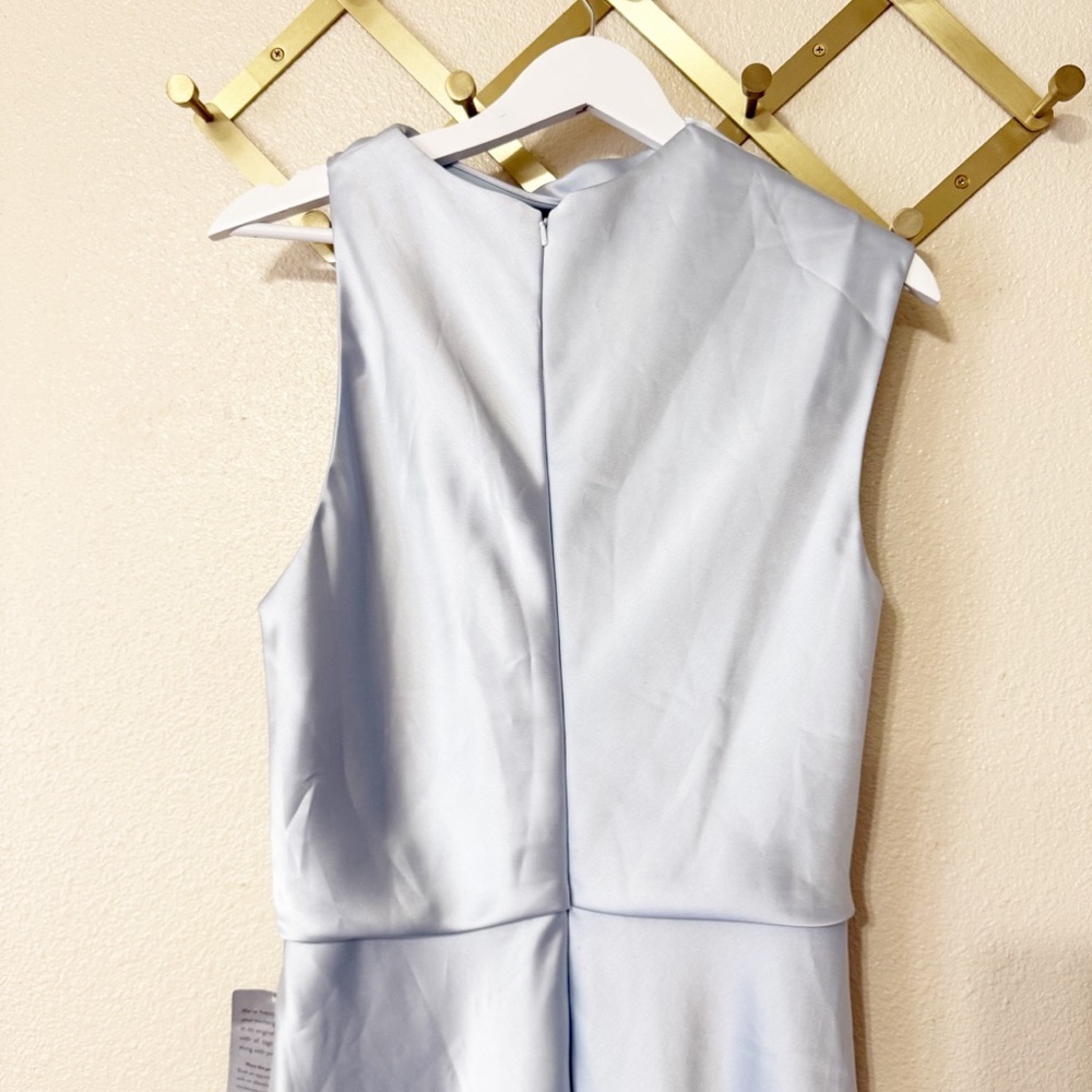 NEW Amsale Fluid Satin Draped Neck Dress in Ice Blue BHLDN Gown Asymetrical - Picture 5 of 10